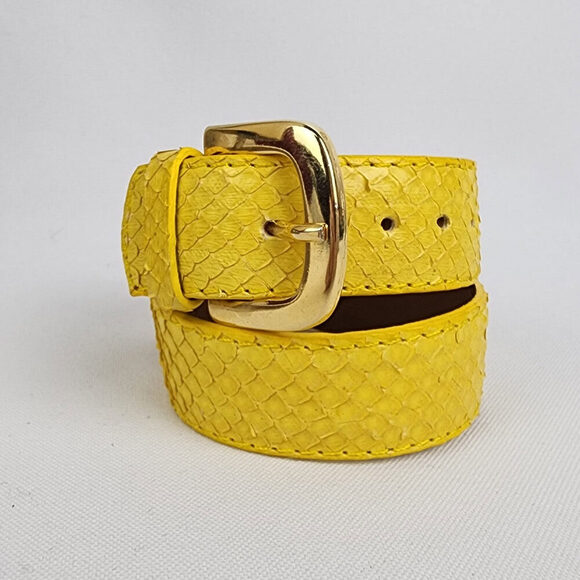 Yellow Leather Snake Skin Belt Bracelet - Picture 2 of 7